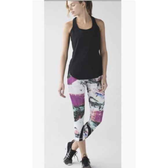 Lululemon Run Inspire Crop ll Luxtreme Leggings Hidden Pocket Abstract Womens 10 - Picture 1 of 11